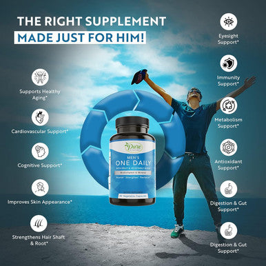 Pure By Nature One-Daily Multivitamin For Men, Immune Support Supplement With Non-Gmo Ingredient, Vitamin & Minerals For Energy, 60 Veggie Capsules
