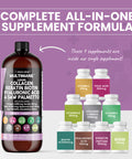 Liquid Collagen 4000mg Biotin 10000mcg Keratin 100mg Saw Palmetto Hyaluronic 100mg - Hair Skin and Nails Vitamins and DHT Blocker with Vitamin D3 MSM 50mg - 16 Fl. Oz