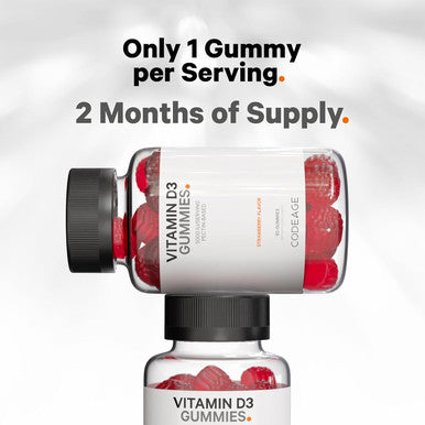 Codeage Vitamin D3 Gummy Vitamins Vitamin D3 5000 IU Gummies Cholecalciferol 125 mcg Soft Pectin-Based Animal Gelatin- Gummy Gummies Vitamins Tasty Strawberry Non-GMO - 2-Pack