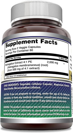 Amazing Nutrition Formulas Astragalus 2000 mg Per Serving 120 Capsules Supplement | Made From Pure Astragalus Membranaceus Plant Root Extract | Non-GMO | Gluten