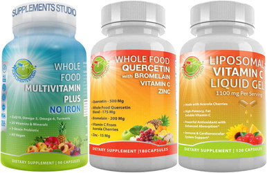 Powerful Immune Support Bundle Quercetin With Bromelain Liposomal Vitamin C Liquid Gel For Antioxidant Immune System Booster Whole Food Multivitamin Plus For Men Women
