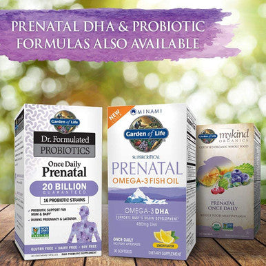 Garden of Life Once Daily Prenatal Bundle: Mykind Organics Prenatal Once Daily Multivitamin 30 Vegan Tablets Plus Dr. Formulated Once Daily Prenatal Probiotics 20 Billion Cfu 30 Vegetarian Capsules