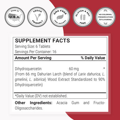 Supersmart Taxifolin 60 mg Per Day Dihydroquercetin Extract from Siberian Larch for Vascular Protection Antioxidant Russian NonGMO Gluten Free 100 Tablets