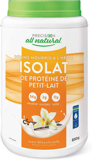 Precision All Natural Whey Isolate - Vanilla Dleight flavour, 850 g | Hormone-free and gluten-fee