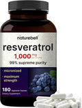 Naturebell Resveratrol Supplement 1000Mg Per Serving, 180 Veggie Capsules, 99% Pure Trans-Resveratrol, Antioxidant For Healthy Aging, Brain & Heart Support Non-Gmo