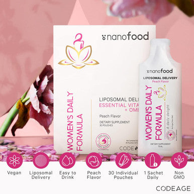 Codeage Liposomal Women's Daily Vitamins Liquid Pouch Formula Vegan Omega-3 Liquid Multivitamin Supplement Biotin Vitamins A B C D E Riboflavin Berry - Non-GMO - 30 Pouches