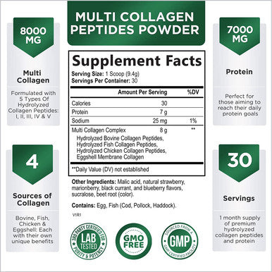 Collagen Peptides Powder Supplement - Supports Joint, Bone, Skin & Nail Health & Post Workout Recovery - Grass Fed, Hydrolyzed Protein Peptides Type I, II, III, V, X - Non-GMO, Berry - 30 Servings
