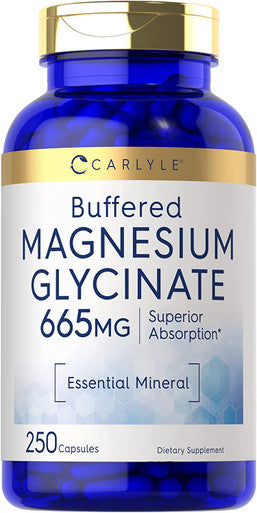 Magnesium Glycinate | 665 mg | 250 Capsules | Non-GMO and Gluten Free Formula | Essential Buffered Mineral Supplement by Carlyle