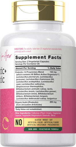 Carlyle Prebiotic & Probiotic for Her | 50 Billion Active Organisms Per Serving | 50 Capsules | Vegetarian Supplement for Women