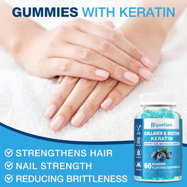 Biotin Gummies With Collagen For Adults Women & Men - Hair Skin Nails Gummies With Biotinis - Vitamins Gummies For Woman - 60 Gummies Hair Vitamins - Vegan, Non-Gmo - Biotin 15000Mcg