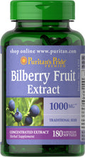 Puritans Pride Bilberry Extract Contains Antioxidant Properties* 1000mg Equivalent 180 Rapid Release Softgels