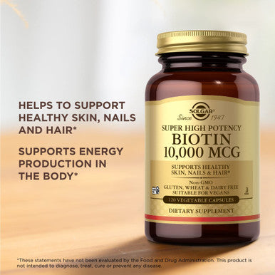 Solgar Super High Potency Biotin 10 000 Mcg - 120 Vegetable Capsules Pack Of 2 - Supports Healthy Skin Nails & Hair - Non-Gmo Vegan Gluten & Dairy Free - 240 Total Servings