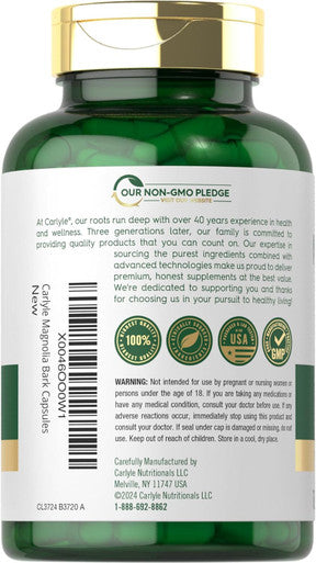 Carlyle Magnolia Bark 3200 mg | 180 Powder Capsules | Herbal Extract Supplement | Non-GMO Gluten