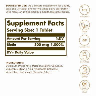 Solgar Biotin 300 Mcg - 100 Tablets Pack Of 3 - Supports Healthy Skin Nails & Hair - Non-Gmo Vegan Gluten Free Dairy Free Kosher Halal - 300 Total Servings