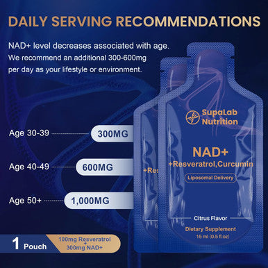 Liposomal Nad+ Supplement With Resveratrol, Anti-Aging, Energy Boost & Cellular Health Support, 15.2 Fl. Oz Nad Liquid For Men & Women (30 Pouch)