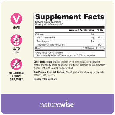 Naturewise Biotin Gummies - Beauty And Wellness Support For Hair, Skin, And Nails 5000Mcg | Strawberry Kiwi Flavor Gummies 60