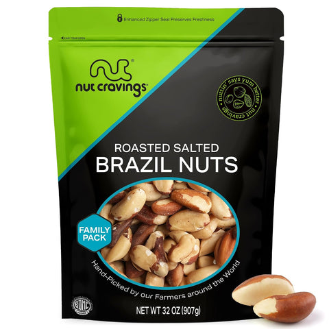 NUT CRAVINGS - Raw Brazil Nuts, Unsalted, No Shell, Whole, (16oz - 1 LB) Packed Fresh in Resealable Bag - Kosher Healthy Snack, Food Assortments