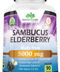 NaturaLife Labs Sambucus Elderberry 5,000 mg Super Concentrated 65:1 with Vitamin C & Zinc 90 Veggie Capsules