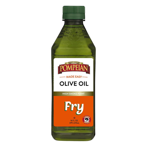 Pompeian Made Easy Fry Olive Oil, High Smoke Point, Perfect for Frying Foods such as Chicken and Potatoes, Non-Allergenic, Non-GMO, 16 Fl Oz (Pack of 1)