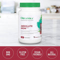 Organika Absolute Iron- Iron Bisglycinate- High Availability, Gentle On Stomach, Boost Iron Levels- Beneficial For Women And Vegetarians- 120Vcaps