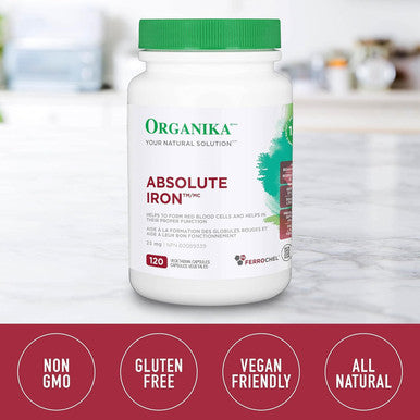 Organika Absolute Iron- Iron Bisglycinate- High Availability, Gentle On Stomach, Boost Iron Levels- Beneficial For Women And Vegetarians- 120Vcaps