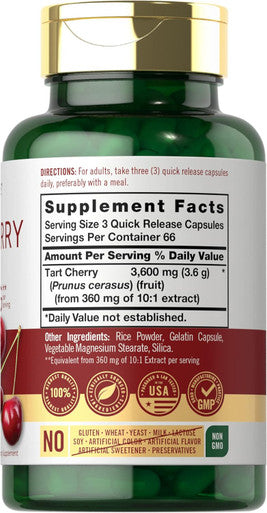 Carlyle Tart Cherry Extract Capsules | 200 Count | Non-GMO and Gluten Formula | Traditional Herb Supplement
