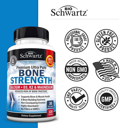 Bone Strength Supplement with Calcium D3 K2 Magnesium Highly Absorbable Vitamin Blend for Bone Muscle Support NonConstipating Formula 8 Bone Building Nutrients 120 Count