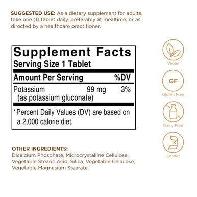Solgar Potassium - 250 Tablets - Nerve & Muscle Health Promotes Electrolyte Balance - Vegan Gluten & Dairy Free Kosher - 250 Servings