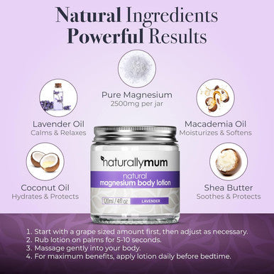 Naturallymum NaturallyMum - Magnesium Body Lotion [NATURAL & VEGAN] - Topical Magnesium Cream Lotion Support for Sleep Bone Heart & Muscle Health - Lavender - Made in UK & Safe for Kids