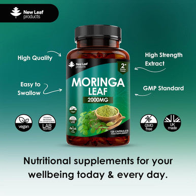 New Leaf Moringa Leaf Capsules High Strength Rosabella Moringa Capsules 2000Mg - Pure Vegan Moringa Capsules Extract and Powder 120 Moringa Capsules Enriched With Black Pepper By Leaf Two Months Supply