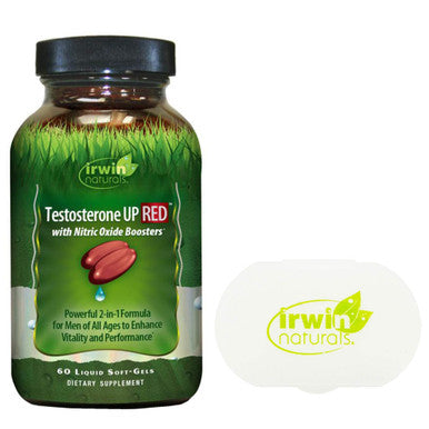 Irwin Naturals Testosterone Up Red With Nitric Oxide Booster Powerful 2-In-1 Formula Enhance Vitality And Performance 60-Liquid Soft-Gels Bundle With A Pill Case