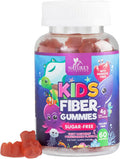 Nature'S Nutrition Kids Fiber Supplement Gummies - No Sugar Added 4g Prebiotic Plant-Based Fiber Blend to Support Kids Regularity Digestive Health & Immune Support - Vegan Raspberry Flavored Gummy Bears - 60 Gummies