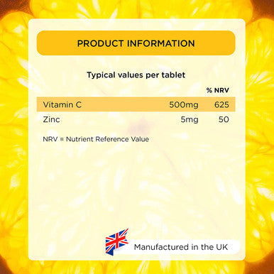 Healthspan Vitamin C Sustained Release 500mg (3 Months' Supply) | to Support Your Immune and Nervous Systems | Added zinc to Support Cognitive Function | Vegan