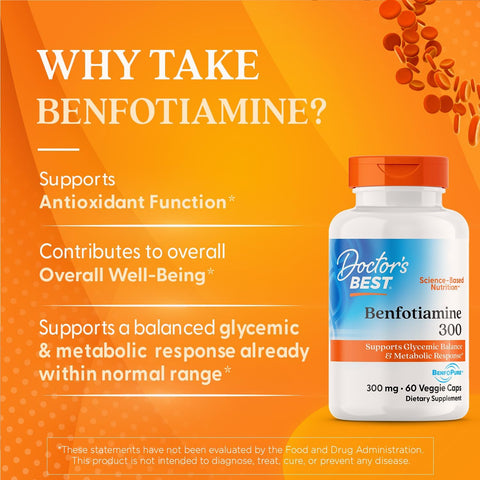 DoctorS Best Benfotiamine 300 With Benfopure Helps Maintain Healthy Glucose Metabolism NonGmo Vegan Gluten Soy 300 Mg 60 Veggie Caps