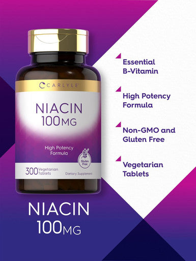 Carlyle Niacin 100mg | 300 Vegetarian Tablets | Non-GMO Gluten | High Potency Formula