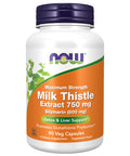 NOW Milk Thistle Extract 750 mg Silymarin (600 mg), Maximum Strength - 90 Veg Capsules