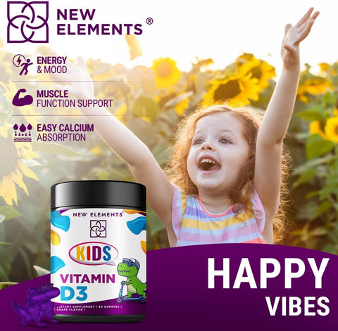 Elements Vitamin D3 Gummies 2000 Iu For Kids Sugar Natural Vitamin D Chewable Gummy Supplement For Healthy Bones Mood & Immune Support Vegan Gluten- Non-Gmo Natural Grape Flavor