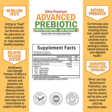 Prebiotics for Advanced Gut Health Immune System Booster Dietary Fiber Fuels Good Bacteria Growth to Promote Digestive Health Gas Relief Digestion Probiotics Support for Men Women 60ct
