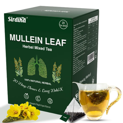 Mullein Tea Bags for Lungs - 20 Teabags (2.47oz/70g), 100% Pure Natural Premium Mullein Leaf, Mint Leaf, Mulberry Leaf for Lungs Cleanse and Respiratory Support, Herbal Teas, Caffeine Free (2 BOX)