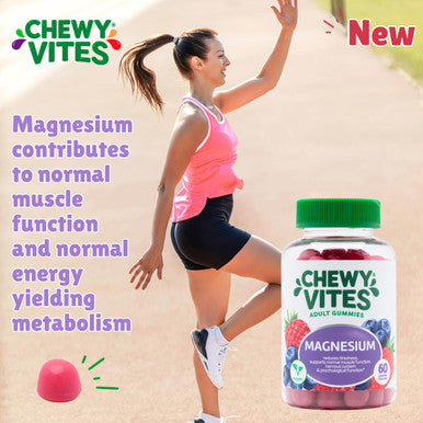 Chewy Vites Adult Gummies Magnesium Citrate 736mg Offering 82.5mg of Elemental Magnesium 60 Vitamin Gummies 2 Months Supply Real Fruit Juice Vegan Berries Flavour