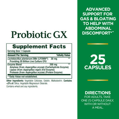 Nature's Bounty Probiotic For Occasional Gas And Bloating Dietary Formula Dietary Supplement Helps With Abdominal Discomfort Promotes Digestive Health 25 Capsules