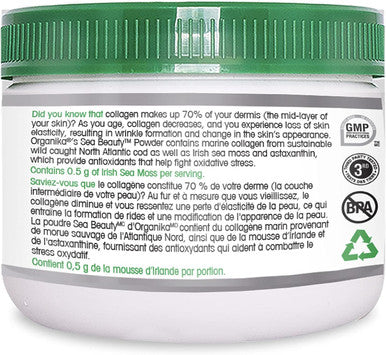 Organika Sea Beauty - Hydrolyzed Marine Collagen With Irish Sea Moss And Astaxanthin Powder- Improve Skin Health And Anti-Aging Support, Antioxidants- 135G
