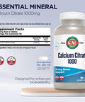 Kal Calcium Citrate 1000Mg, Calcium Supplements For Women And Men, Bone Health, Teeth, Nervous, Muscular & Cardiovascular System Support, Gluten And Lab Verified, 60 Servings, 180 Tablets