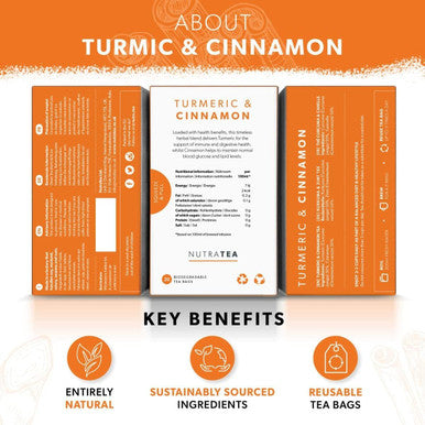 Nutra Tea - Turmeric & Cinnamon Tea - 20 Tea Bags - Herbal Tea