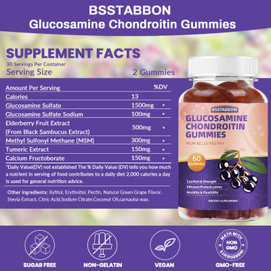 BSSTABBON Glucosamine Chondroitin Gummies With Msm Elderberry Supplement For Men And Women 60Gummies