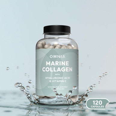 Omnia Marine Collagen Capsules 1200mg Premium Skin Hair and Nail Health Support for Women and Men Enriched with Type Collagen Hyaluronic Acid and Vitamin C High Potency Formula UK Made 120 Capsules