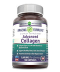 Amazing Formulas Advanced Collagen 1600Mg Per Serving Supplement | Collagen Type I, Ii & Iii With Vitamin C & Hyaluronic Acid | Veggie Capsules (180 Count)