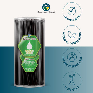 Amazing Herbs Raw Natural Honey - Herbal Honey Infused With Ecea, Elderberry, Garlic, Eucalyptus Extracts & Pure Black Seed Oil, Non Gmo, Gluten Free - Honeyzest Immune Boost Straws, 100 Count