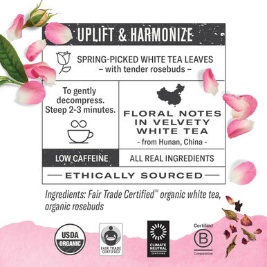 Numi Organic Tea White Rose 16 Tea Bags (Pack of 6) Velvety White Tea & Fragrant Rosebuds Low Caffeine