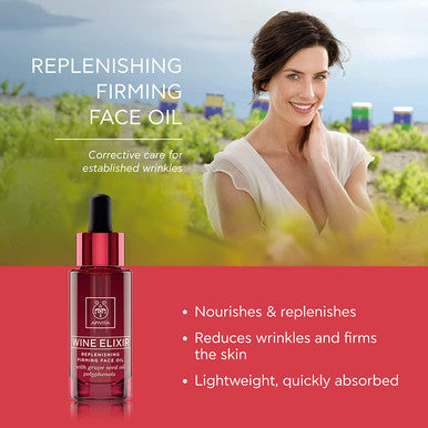 APIVITA Wine Elixir Replenishing Firming Face Oil 1.01 fl.oz. Powerful AntiAging Face Oil with Vitamin E Greek Grape Seed Oil for Reducing Appearance of Wrinkles Dermatologist Tested Facial Oil